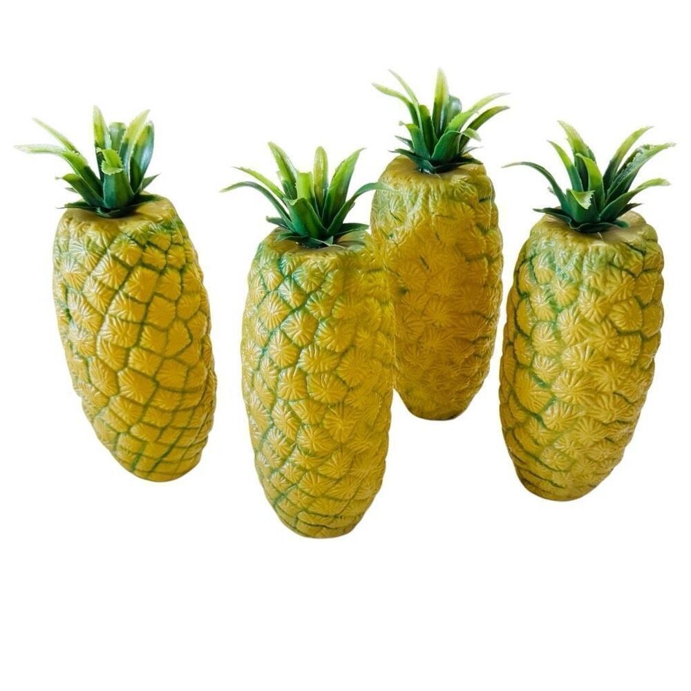 4 Mini Size Artificial Pineapple Decor Fake Plastic Fruit Realistic Pineapple